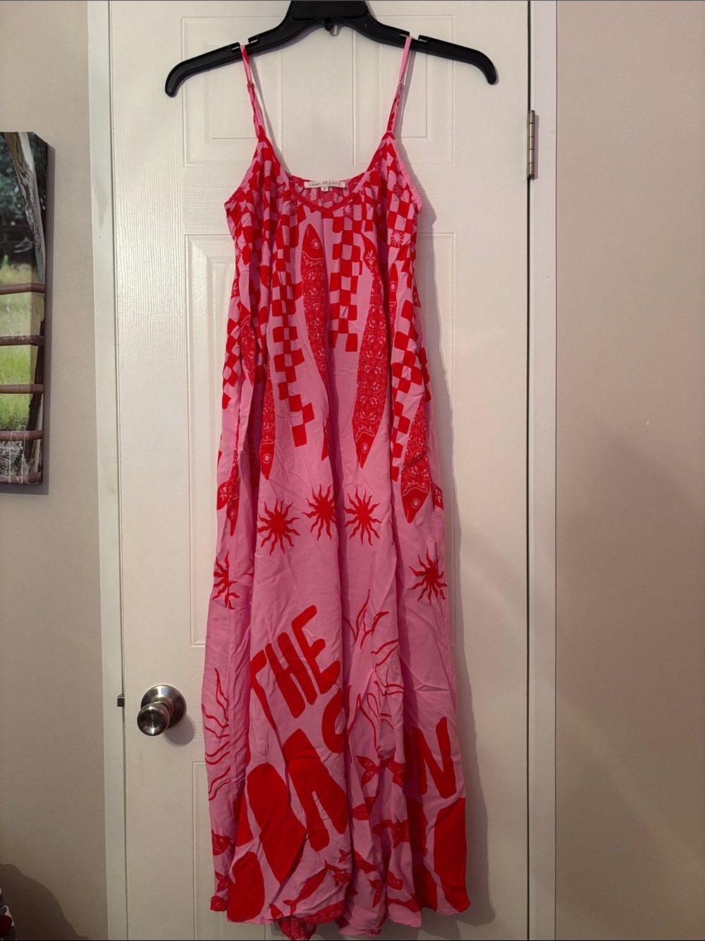 Pink & Red Printed Spaghetti-Strap Maxi Dress